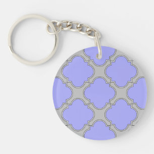 Quatrefoil periwinkle and gray key ring