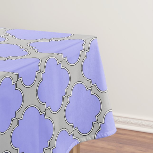 Quatrefoil periwinkle and gray tablecloth (In Situ)