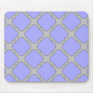 Quatrefoil periwinkle and grey mouse mat