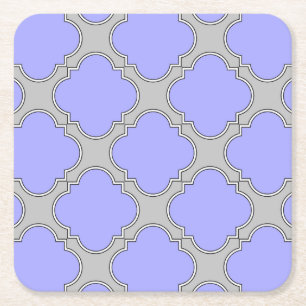 Quatrefoil periwinkle and grey square paper coaster