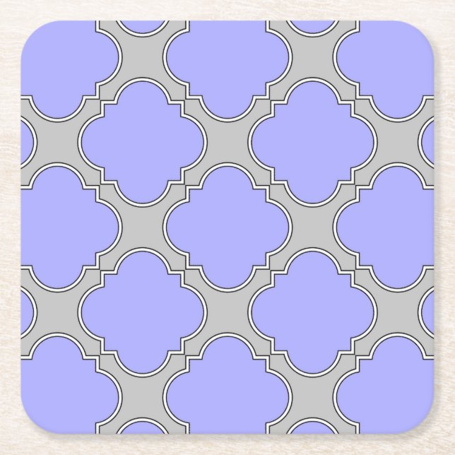 Quatrefoil periwinkle and grey square paper coaster (Front)