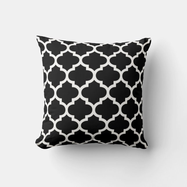 Quatrefoil Pillow - Black and White Pattern (Front)