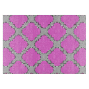 Quatrefoil pink and gray cutting board