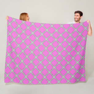 Quatrefoil pink and gray fleece blanket