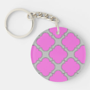 Quatrefoil pink and gray key ring