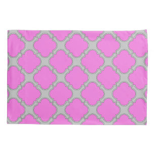 Quatrefoil pink and gray pillowcase