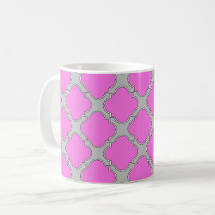 Quatrefoil pink and grey coffee mug