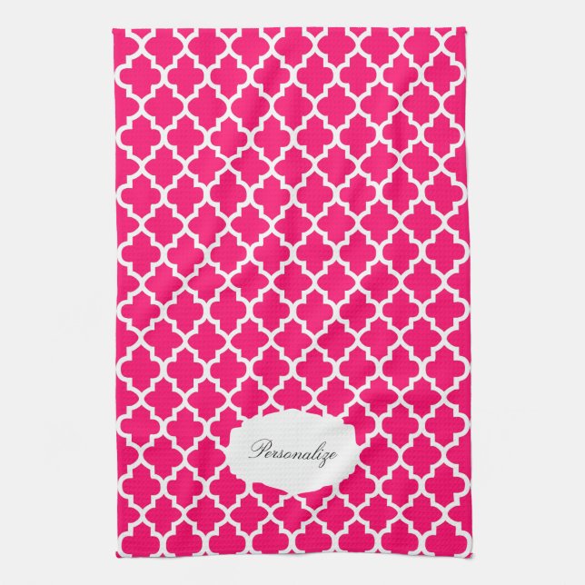 Quatrefoil Pink & White | DIY Colour Tea Towel (Vertical)