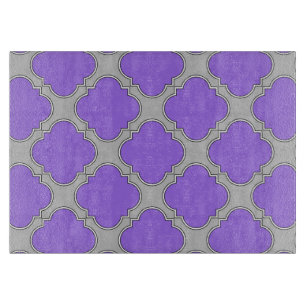 Quatrefoil purple and gray cutting board