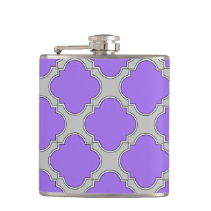 Quatrefoil purple and gray hip flask