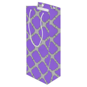 Quatrefoil purple and gray wine gift bag