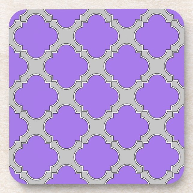 Quatrefoil purple and grey coaster (Front)