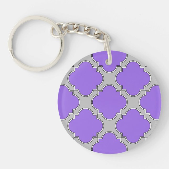 Quatrefoil purple and grey key ring (Front)