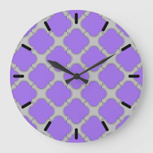 Quatrefoil purple and grey large clock