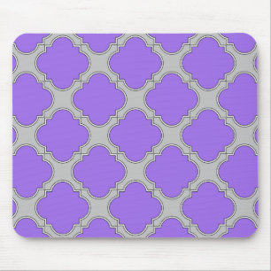 Quatrefoil purple and grey mouse mat