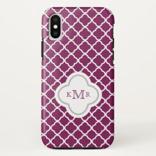 Quatrefoil Purple Plum Pattern Stylish Monogram iPhone X Case