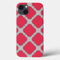 Quatrefoil red and gray Case-Mate iPhone case