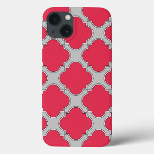 Quatrefoil red and gray Case-Mate iPhone case