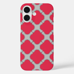 Quatrefoil red and gray iPhone 16 case