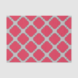 Quatrefoil red and gray tissue paper