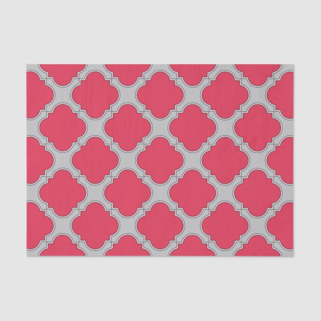 Quatrefoil red and gray tissue paper (Front)