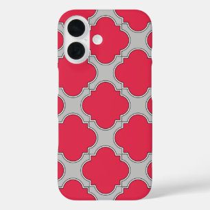Quatrefoil red and grey iPhone 16 case