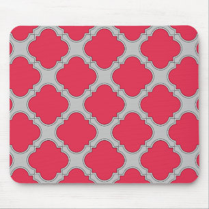 Quatrefoil red and grey mouse mat