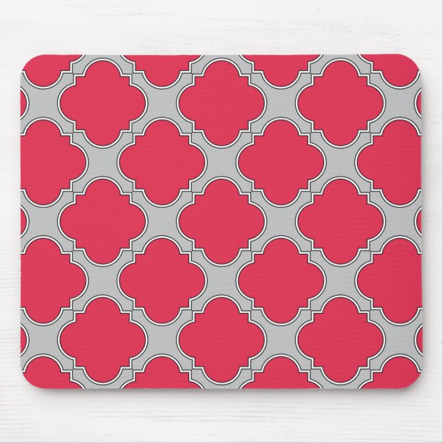 Quatrefoil red and grey mouse mat (Front)
