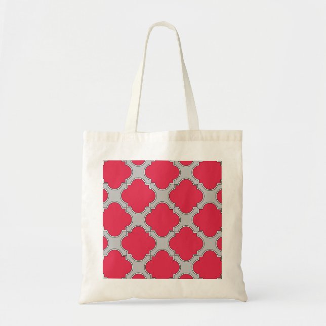 Quatrefoil red and grey tote bag (Front)