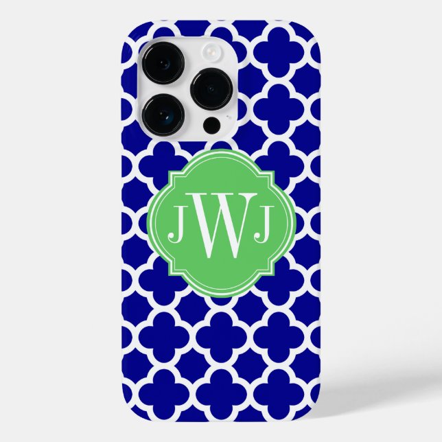 Quatrefoil Royal Blue and White Pattern Case-Mate iPhone Case (Back)