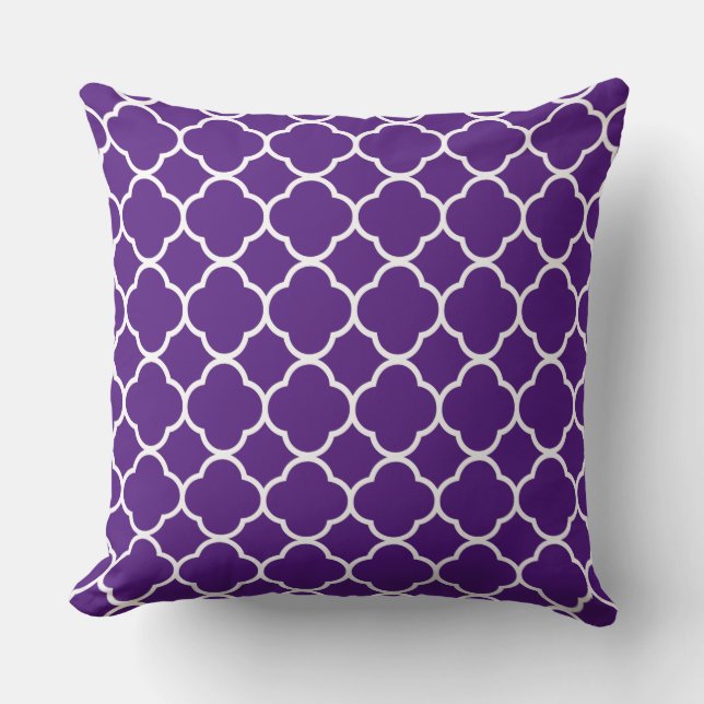 Quatrefoil Royal Purple White Lattice Cool Cotton Cushion (Front)