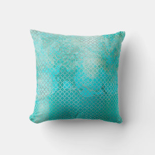 Quatrefoil Silver Beach Aqua Ocean Grungy Steel Cushion