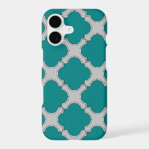 Quatrefoil teal and gray