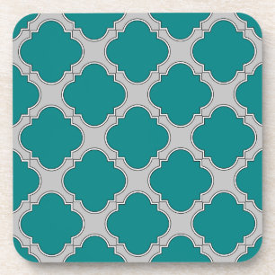 Quatrefoil teal and gray coaster