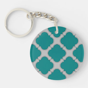 Quatrefoil teal and gray key ring
