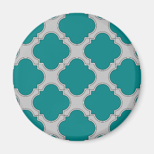 Quatrefoil teal and gray magnet