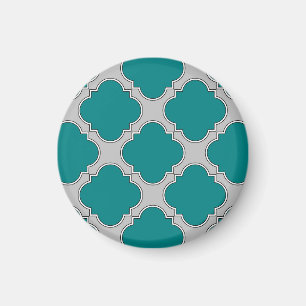 Quatrefoil teal and gray magnet