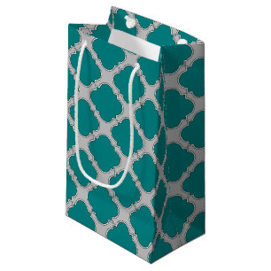 Quatrefoil teal and gray small gift bag