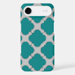 Quatrefoil teal and grey