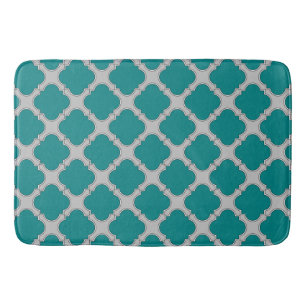 Quatrefoil teal and grey bath mat