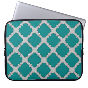 Quatrefoil teal and grey laptop sleeve