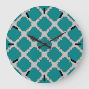Quatrefoil teal and grey large clock