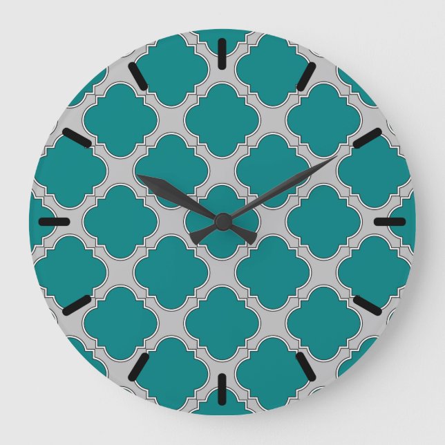 Quatrefoil teal and grey large clock (Front)