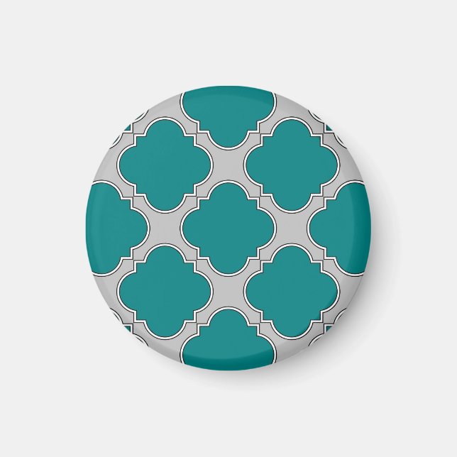 Quatrefoil teal and grey magnet (Front)