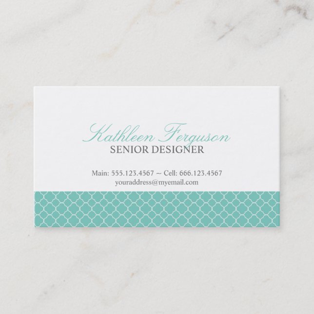 Quatrefoil teal blue clover modern pattern business card (Front)