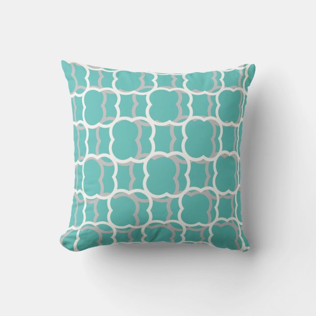 Quatrefoil Teal Blue Grey Grey White Patterns Gift Cushion (Front)