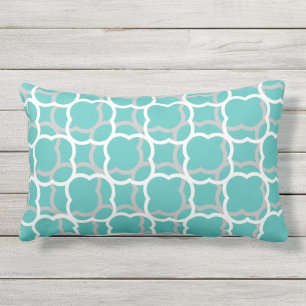Quatrefoil Teal Blue Grey Grey White Patterns Gift Lumbar Cushion