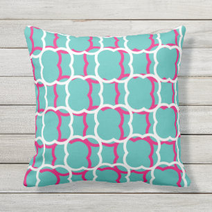 Quatrefoil Teal Blue Pink White Patterns Cute Gift Cushion