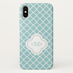 Quatrefoil Teal White Pattern Stylish Monogram iPhone X Case