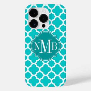 Quatrefoil Turquoise Pattern Monogram Case-Mate iPhone 14 Pro Case